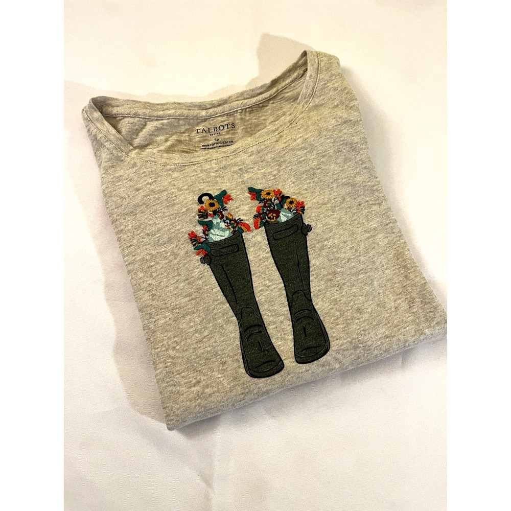 Talbots Long Sleeve T-shirt Size Petite Small Rainboots Gardener SPRING
